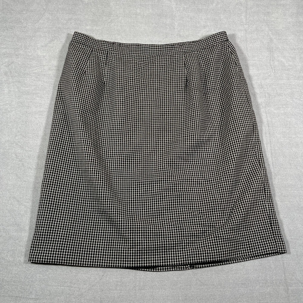 Joan Leslie Gingham Check Pencil High Rise Midi Skirt Women 24W Black White Poly